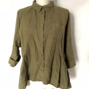 Anthropologie Holding Horses Olive Linen Top M